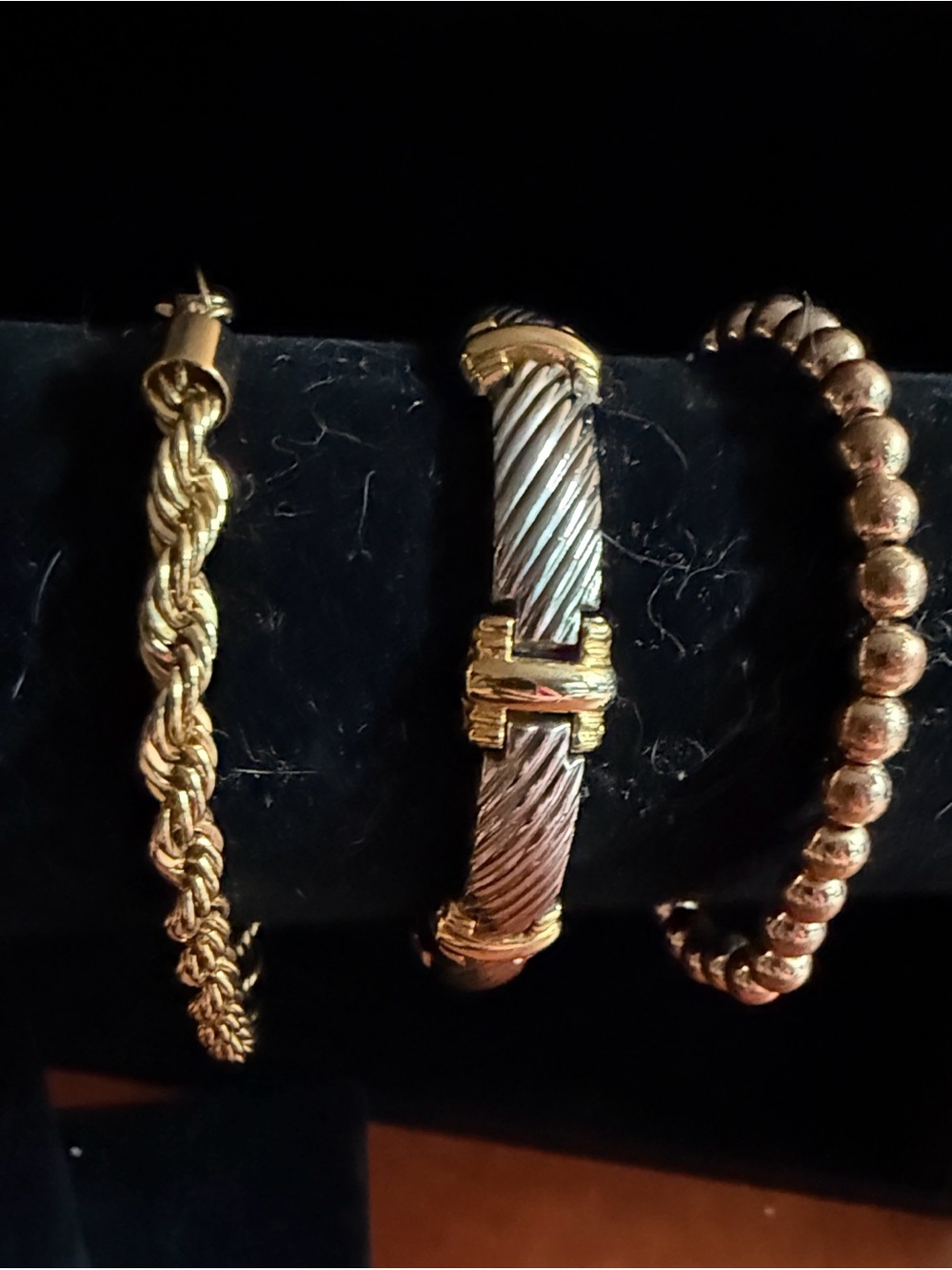 Gold Tone trio- Rope, 2-toned, Beaded